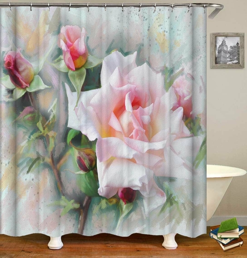 Pinkish White Roses Painting Shower Curtain