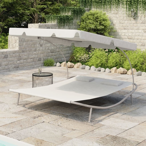 Outdoor Lounge Bed with Canopy Steel and Fabric Gray