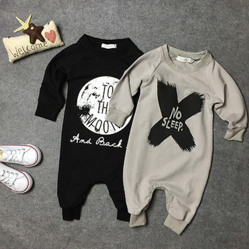 Fashion Baby Girls Boys Cotton Black/Grey Romper