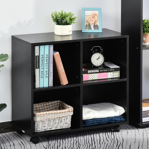 HOMCOM Rolling Mobile Storage Shelf, Wood File Cabinet, Functional