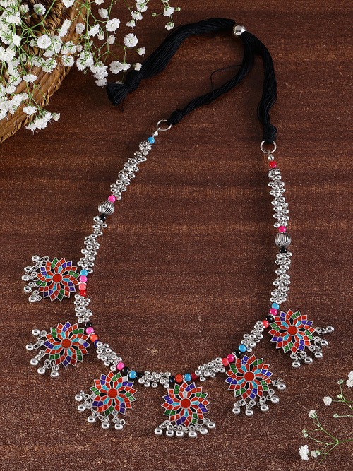 Multicolor Metal Beaded Enamelled Floral Necklace
