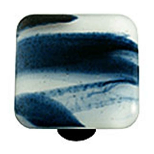 Hot Knobs HK2008-KB Swirl Metalic Blue Square Glass Cabinet Knob - Bla