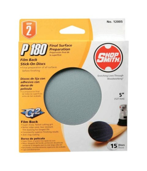 Shopsmith 12005 5 in. 180 Grit Film PSA Zero Hole Sanding Disc