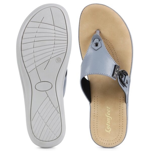TPR Sole Stitched Style Flat With Silver Buckle Design