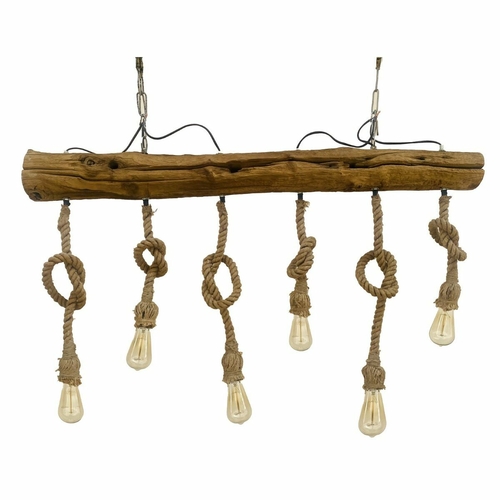 Ceiling Light DKD Home Decor Brown Rope Acacia 50 W 140 x 12 x 12 cm