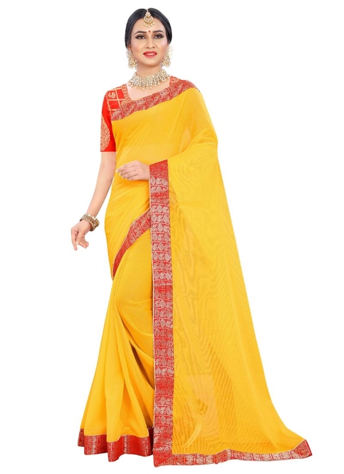 Generic Women's Chiffon Saree (Yellow, 5-6 Mtrs)