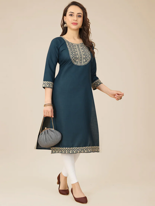 Women's straight kurta (Size-L) (Color-TURQUOISE)