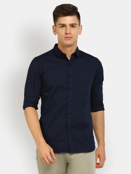 Men's Solid Slim Fit Cotton Casual Shirt BLACK L