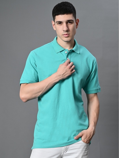 Men’s Premium Cotton Solid Polo Tshirt (Color Ocean Blue) (Size M)