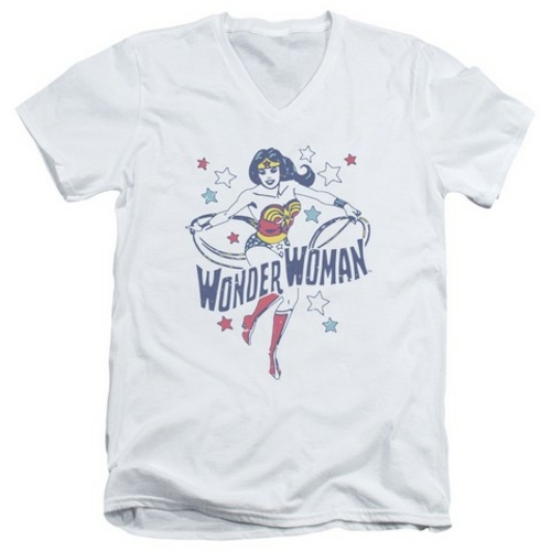Trevco Dc-Wonder Stars - Short Sleeve Adult 30-1 Tee V-Neck - White