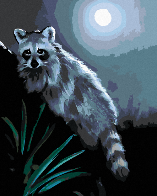 Zuty - Paint by Numbers - RACCOON AT NIGHT AND FULL MOON (D. RUSTY