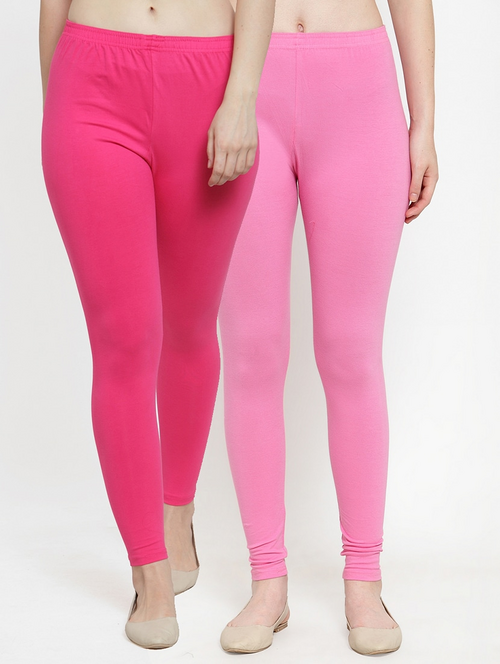 Women's Solid Ankle-Length Leggings (Pack of 2)(SizeL)(ColorLight Pink