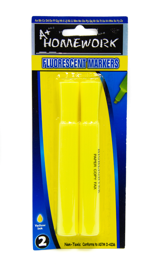 A+ Homework Markers - 2 Count, Fluorescent Yellow