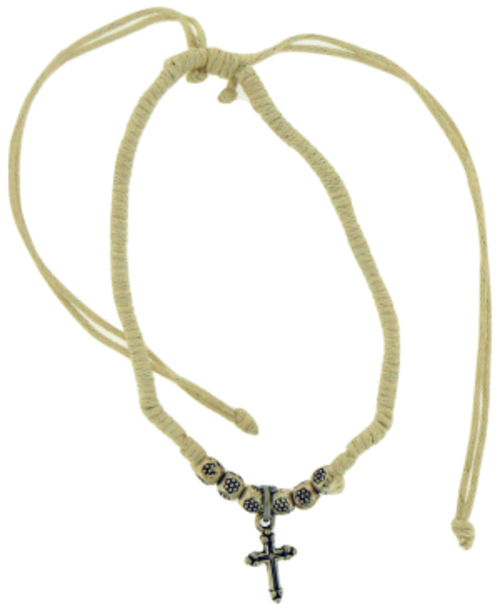 Solid Rock Jewelry 144937 White Cotton Adjustable Friendship with Cros