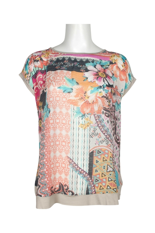 Spense Crew Neck Short Sleeve Multi Print Viscose Top