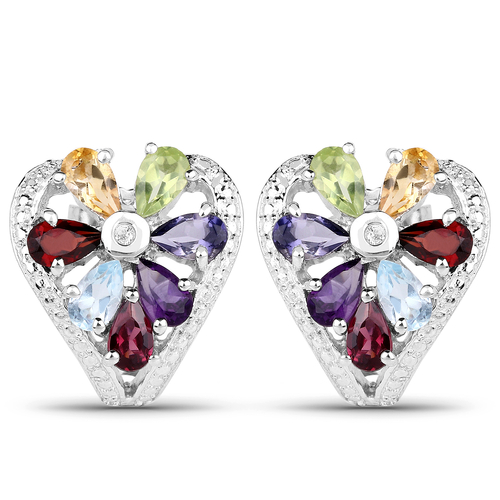 3.13 Carat Genuine Multi Stones .925 Sterling Silver Earrings