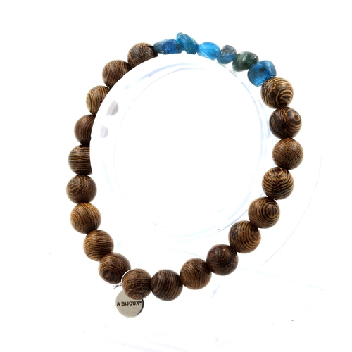 Blue Apatite from Brazil + wood Bracelet 8 mm Beads.