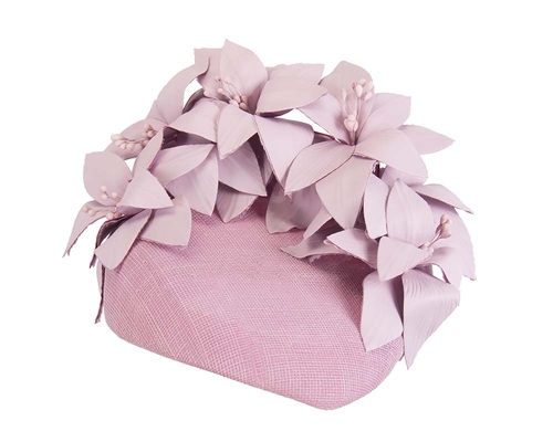 Lilac pillbox with leather flowers 