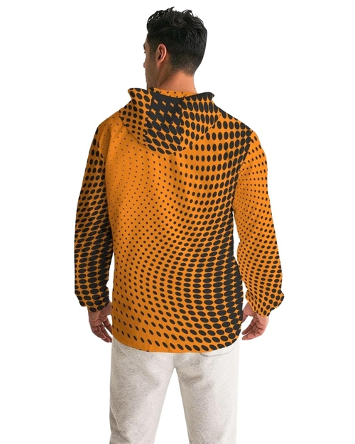 Mens Hooded Windbreaker - Orange Polka Dot Water Resistant Jacket - Jl