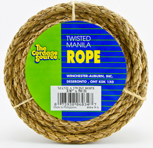 Cordage Source 6034-WA 0.37 in. x 50 ft. Twisted Manila Rope