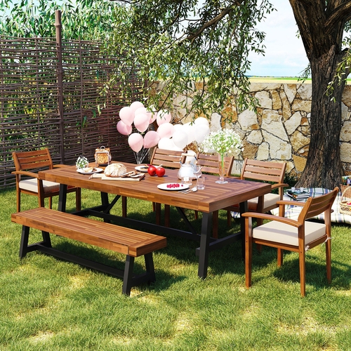 Outdoor Wood Dining Set For 7-8 Person, Outdoor Dining Furniture With