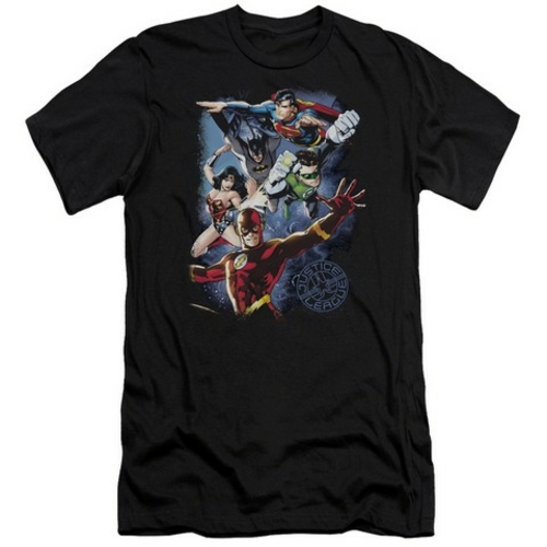 Trevco Jla-Galactic Attack Color Short Sleeve Adult 30-1 Tee- Black - 