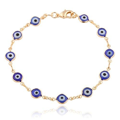 Gold Overlay with Navy Blue Mini Evil Eye Style 7.5 Inch Clasp