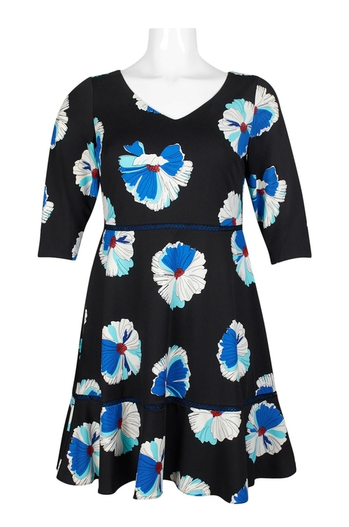 Taylor V-Neck Long Sleeve A-Line Zipper Back Flutter Multi Print