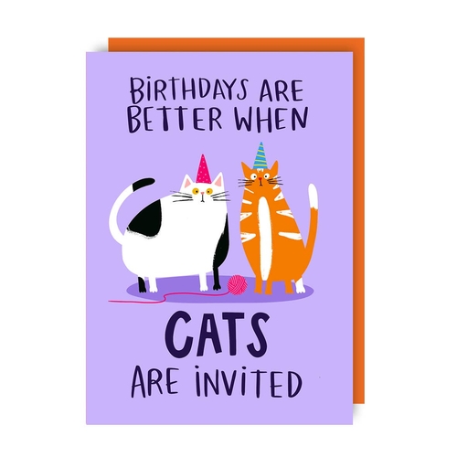 Funny Cats Invited Birthday Card (Pack of 6)