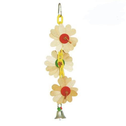 A&E Cage HB01273 Wooden Flower on Chain with Bell - 11.02 x 3.94 x 3.9