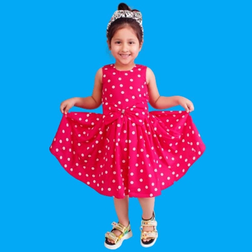 Girls Below Knee Casual Dress  (Pink, Sleeveless)