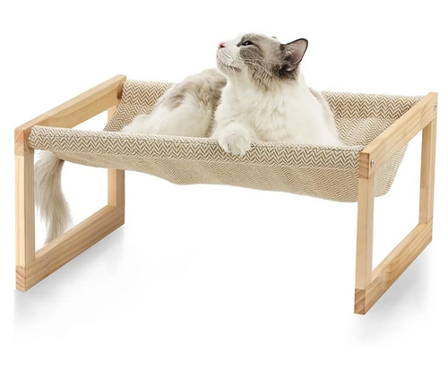 Sabri shopee Luxury Wooden Cat Bed Hammock Swing Elevated Pet Lounger