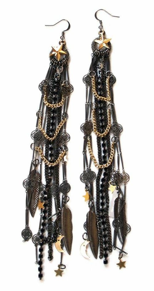 Black Ematite Jet Rhinestones Cluster Earrings with 18kt Gold Plated