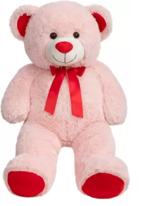 Stuffed pink teddy bear toy with heart and ribbon bow - 110 cm