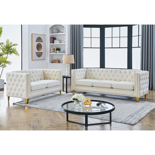 3-seater + 2-seater Combination sofa.BEIGE VELVET