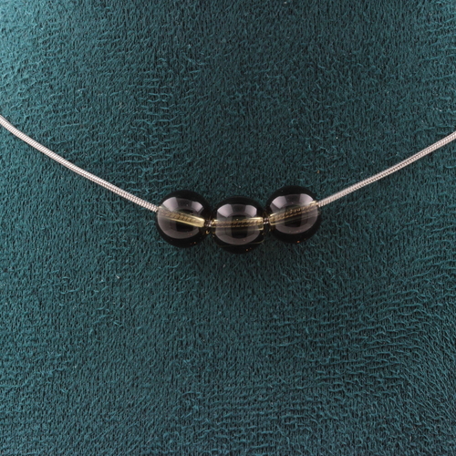 Smoky Quartz 8 mm 3 beads necklace.