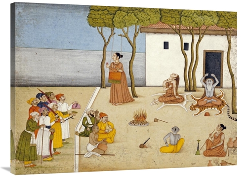 40 in. Nobles Offering Gifts to a Group of Ascetics Art Print - Kangra