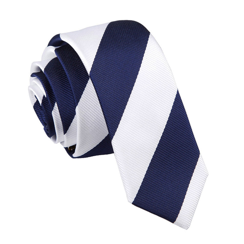 Striped Skinny Tie - Navy & White