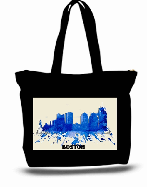 CityfBoston Skylin WatercolorTote New Zipper Bag