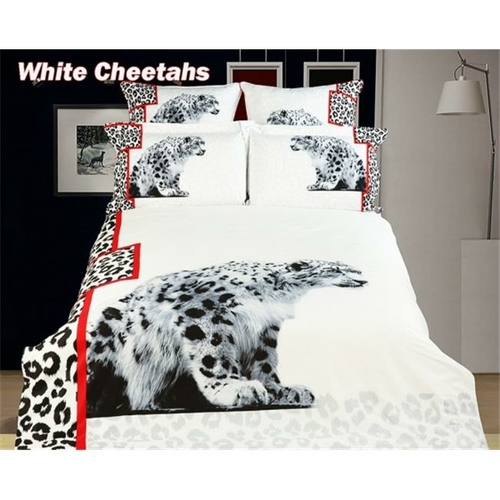 Dolce Mela - White Cheetahs  Twin Size 4 Pieces Duvet Cover Set Animal