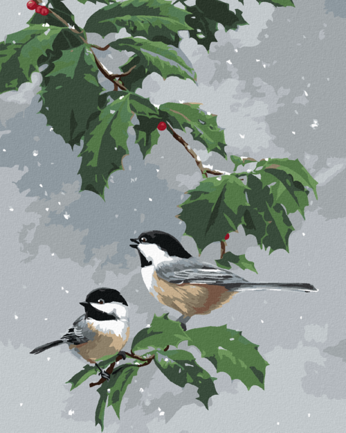 Zuty - Paint by Numbers â€“ CHICKADEE ON A HOLLY BRANCH (JAMES