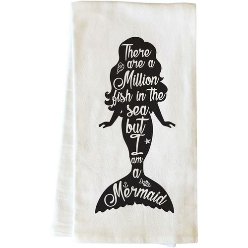 One Bella Casa 82873TW But I Am a Mermaid Tea Towel - Black