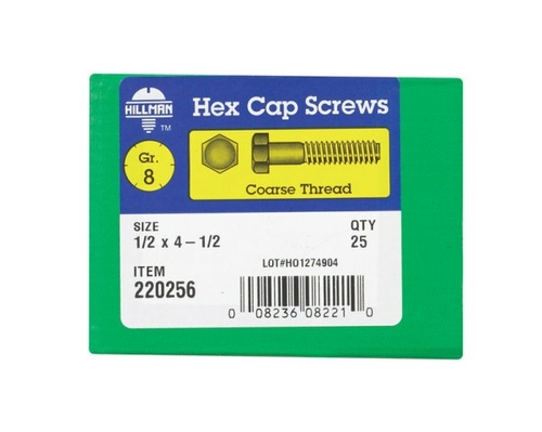 Hillman 220256 0.5 x 4.5 in. NC-Y Grade 8 Hex Head Cap Bolt