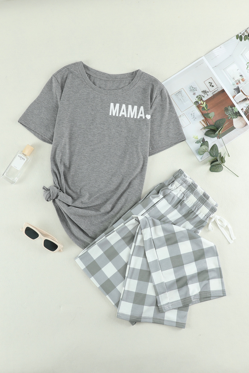 Letter Print Tee and Buffalo Pants Lounge Set