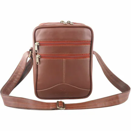 Super World Brown Rexine Medium Sling Bag for Men and Women,