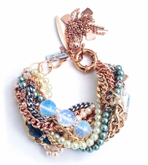 Statement Bracelet with Opal Stones and Charms