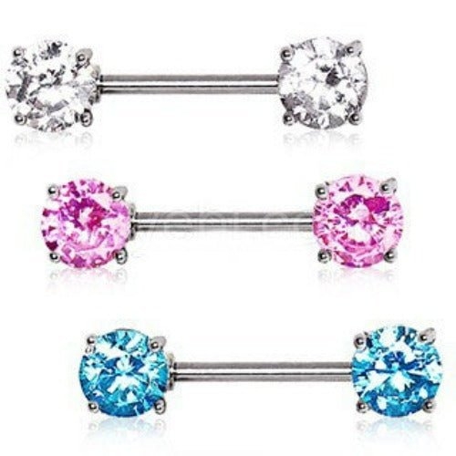 Prong Set Round CZ Nipple Bar Set