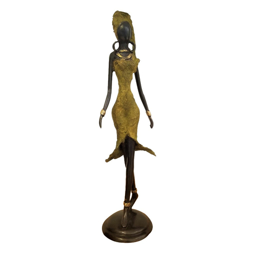 West African Vintage Hand Cast Bronze Figurine of a Female Dancer in