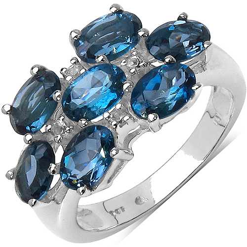 4.58 Carat Genuine London Blue Topaz & White Diamond .925 Sterling