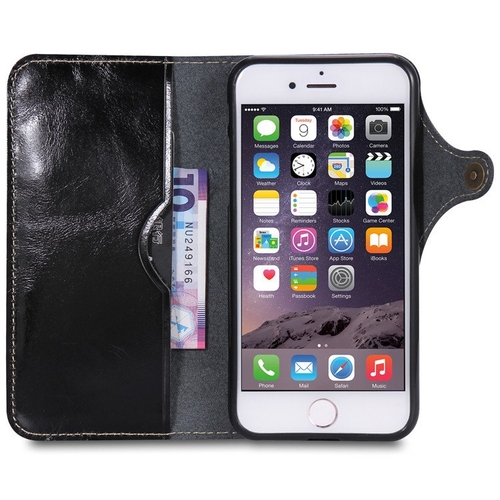 Black Waxy Leather iPhone Wallet Case
